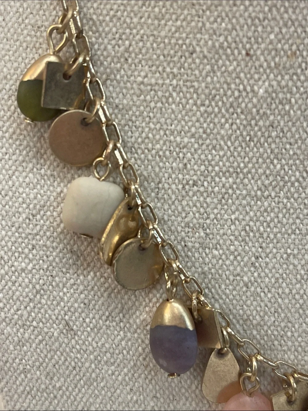 Universal Thread necklace honey topaz, lilac, green agate, and peach moonstone